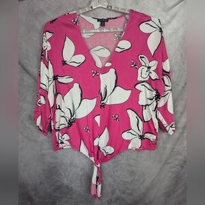 Tribal Blsize XL Butterfly Print With Knotted Waist And Short Bodice Hot Pink